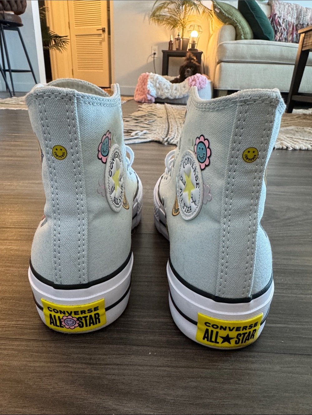 Converse High Top Sneakers in Mint with Multicolor Flower Charms - Picture 8 of 11
